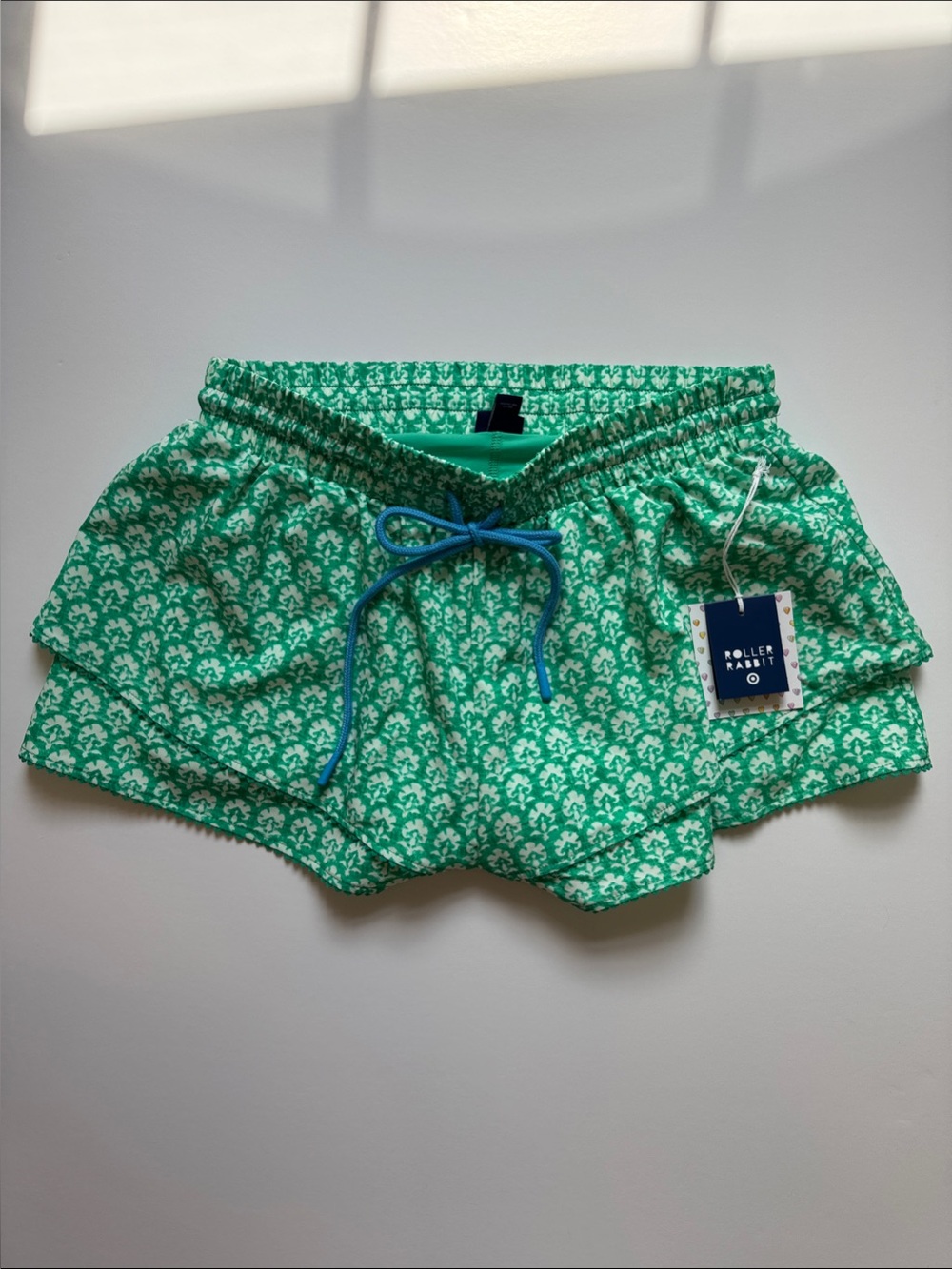 Roller Rabbit Green Printed Athletic Shorts with Blue Drawstring